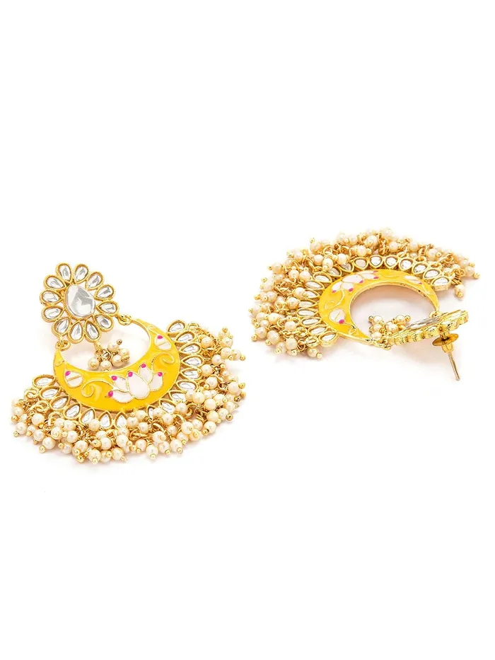 Earrings Kairangi Kairangi Meenakari Chandbali Earrings for Women Gold Plated Traditional Meenakari Flower Yellow Chand bali Earrings for Women and Girls