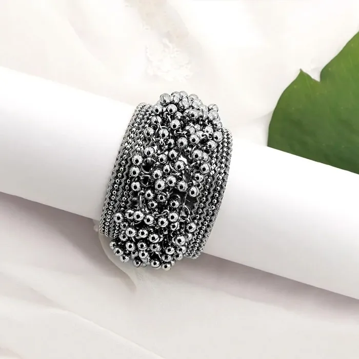 Earrings Kairangi Kairangi Silver Oxidised Bracelet for Women Oxidised Silver Ghungroo Cuff Traditional Tribal Kada Bangle Bracelet for Women and Girls