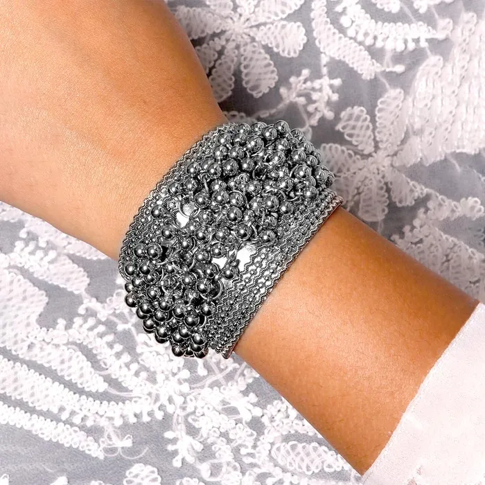 Earrings Kairangi Kairangi Silver Oxidised Bracelet for Women Oxidised Silver Ghungroo Cuff Traditional Tribal Kada Bangle Bracelet for Women and Girls