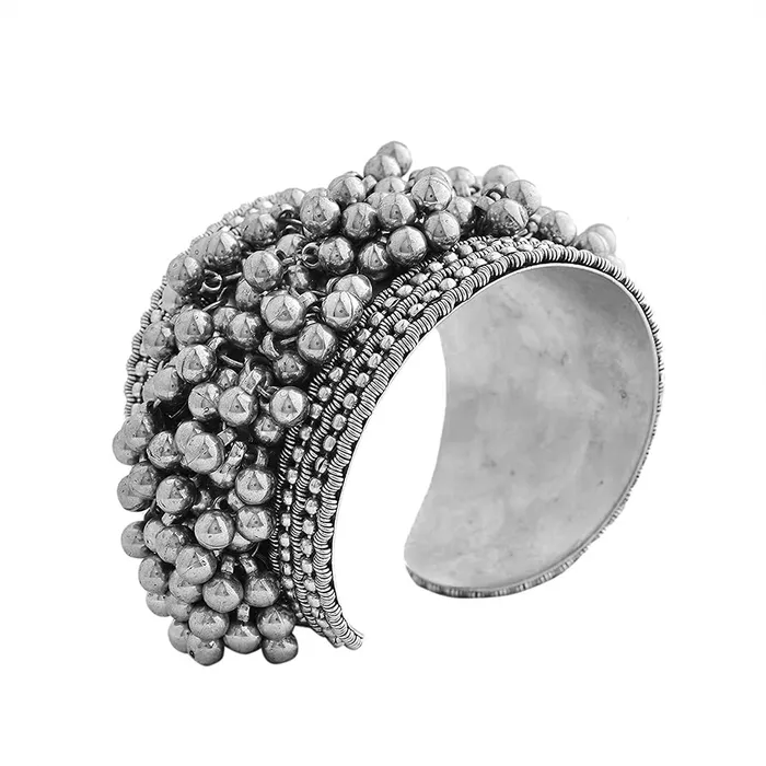 Earrings Kairangi Kairangi Silver Oxidised Bracelet for Women Oxidised Silver Ghungroo Cuff Traditional Tribal Kada Bangle Bracelet for Women and Girls