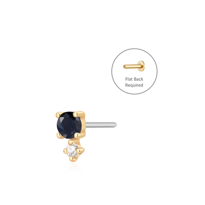 Earrings Piercing Studio SEPTEMBER Blue and White Sapphire Threadless Flatback Earring