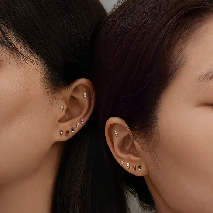 Earrings Piercing Studio SEPTEMBER Blue and White Sapphire Threadless Flatback Earring