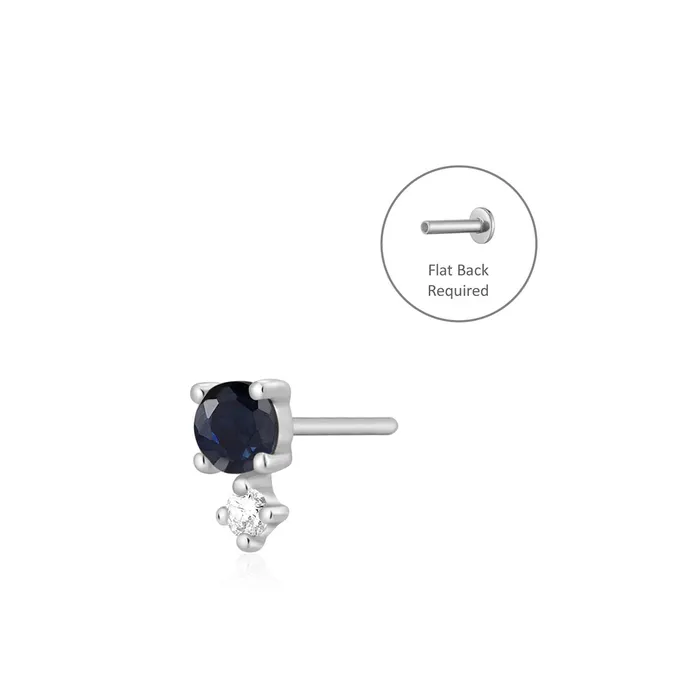 Earrings Piercing Studio SEPTEMBER Blue and White Sapphire Threadless Flatback Earring