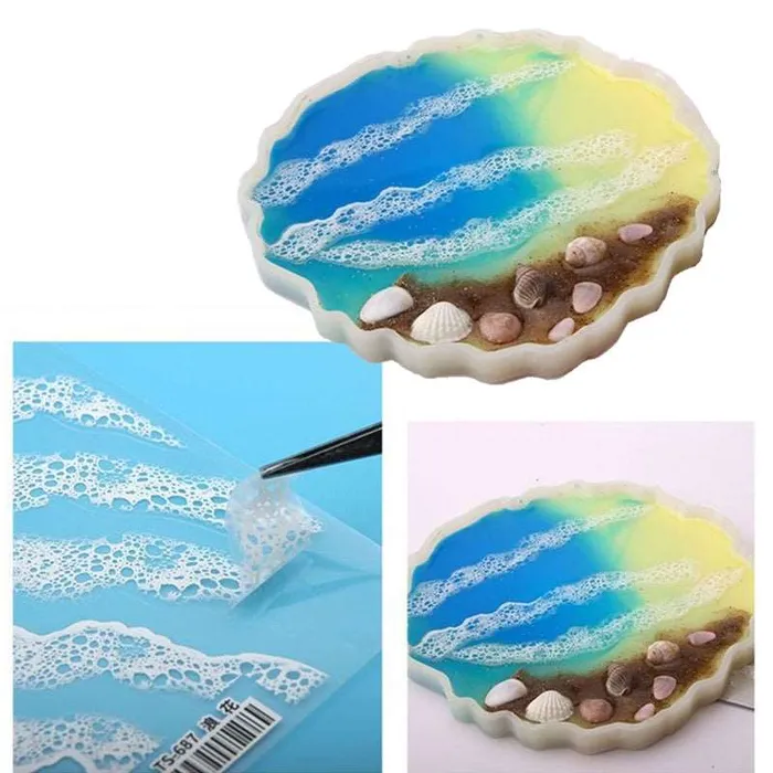 Earrings Resinarthub 3D Effect Sea Wave Painting Resin Sticker