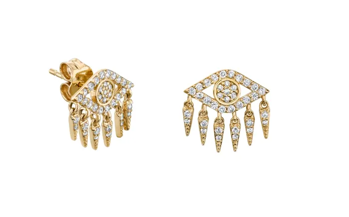 Earrings sydney evan GOLD DIAMOND EVIL EYE FRINGE STUD EARRINGS
