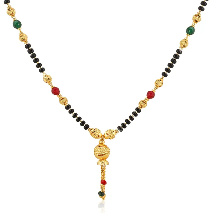 Earrings Traditional Mangalsutra Gold Plated Black Beads Pendant Necklace 445cm BlackMulticolor Yellow Chimes