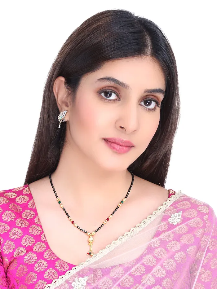 Earrings Traditional Mangalsutra Gold Plated Black Beads Pendant Necklace 445cm BlackMulticolor Yellow Chimes