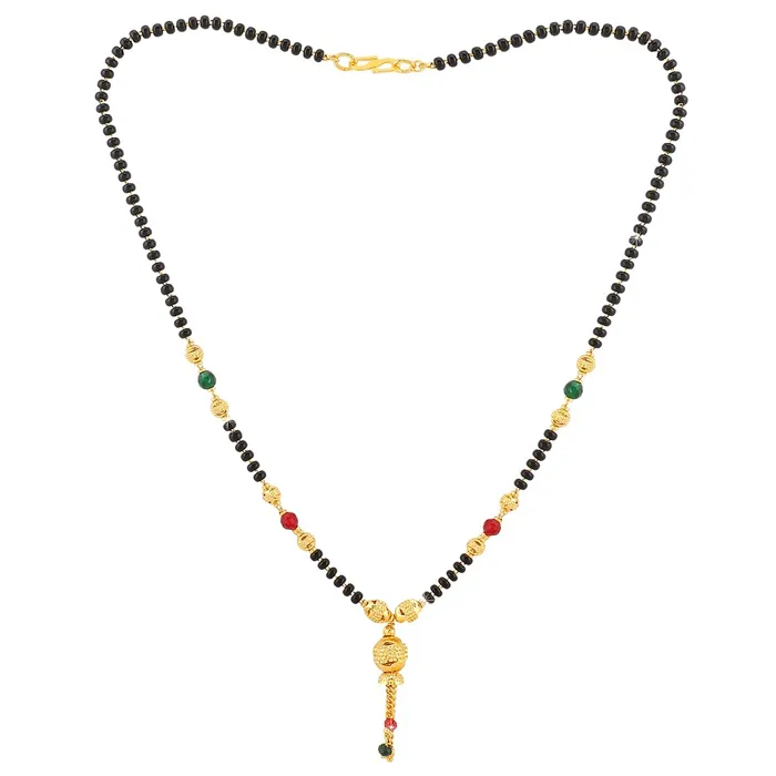 Earrings Traditional Mangalsutra Gold Plated Black Beads Pendant Necklace 445cm BlackMulticolor Yellow Chimes
