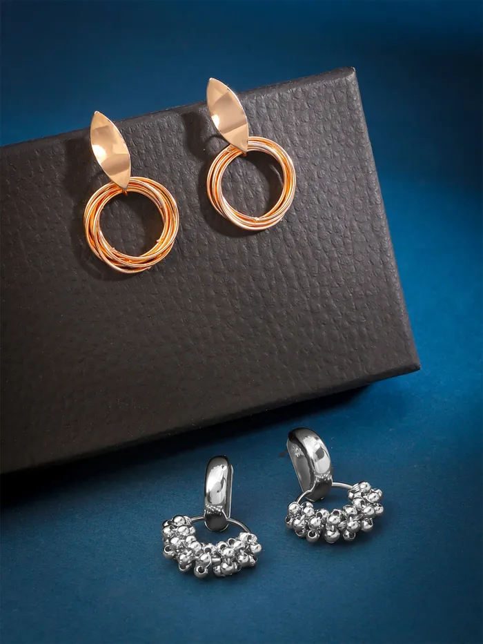 Earrings Yellow Chimes Combo Drop Earrings Set for Women Stylish Lightweight 4cm 38cm Silver Oxidised