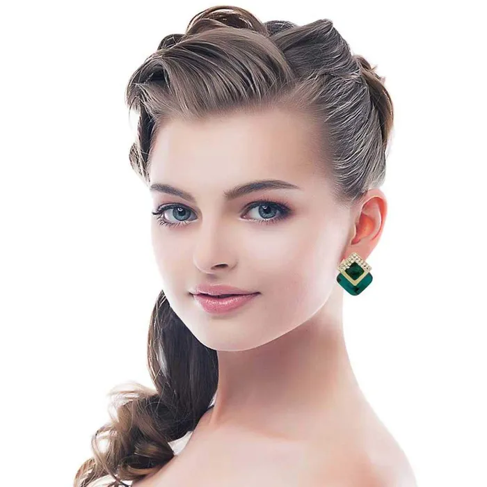 Earrings Yellow Chimes Crystal Elements Limited Edition Sparkling AAA Emerald Stunning Stud Earrings For Women Yellow Chimes