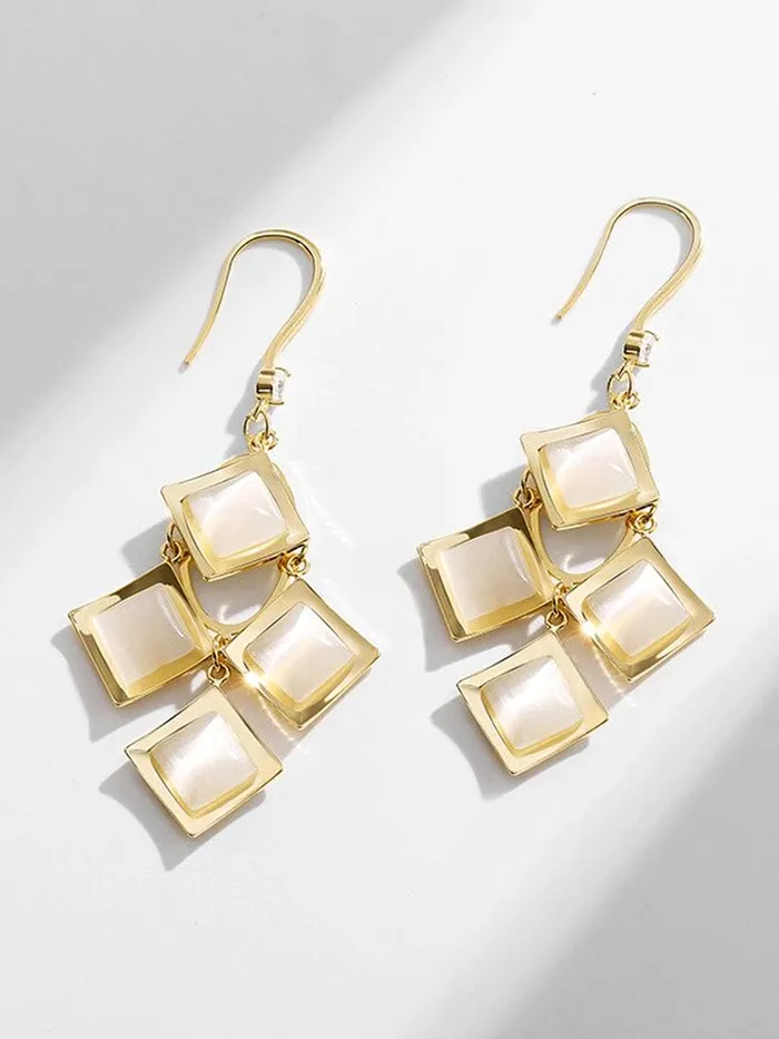 Earrings Yellow Chimes Earrings For Women White Color Crystal Studded Geometrical Shape Drop Earrings For Women and Girls Yellow Chimes
