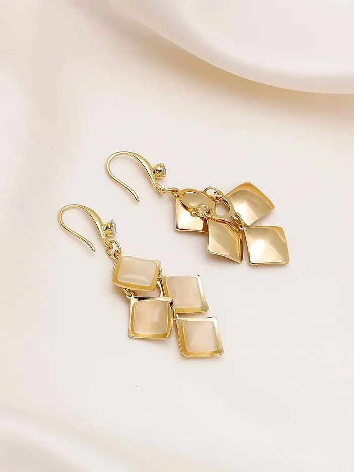 Earrings Yellow Chimes Earrings For Women White Color Crystal Studded Geometrical Shape Drop Earrings For Women and Girls Yellow Chimes