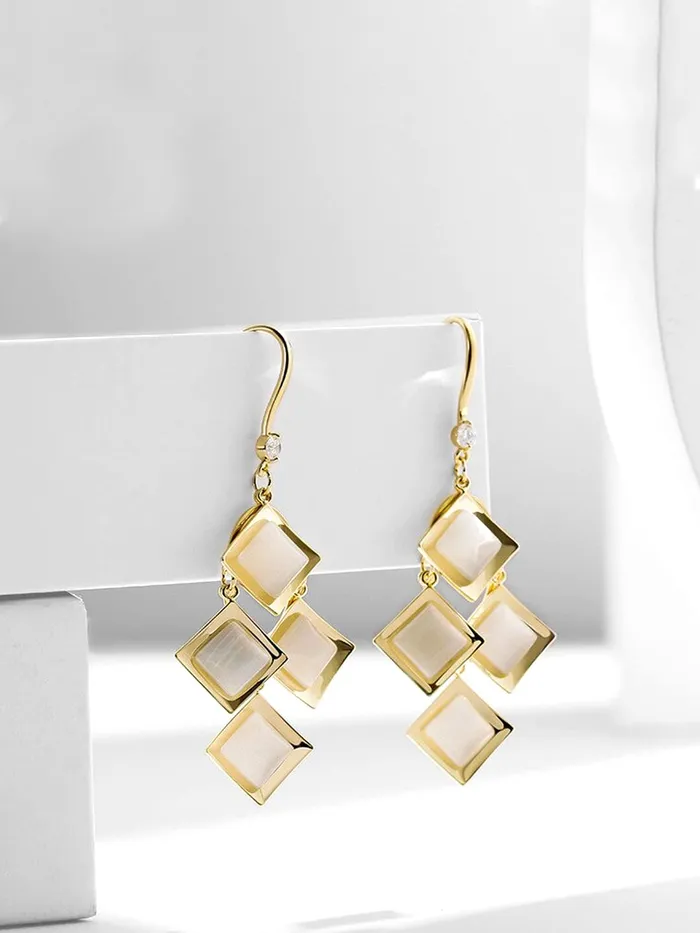 Earrings Yellow Chimes Earrings For Women White Color Crystal Studded Geometrical Shape Drop Earrings For Women and Girls Yellow Chimes