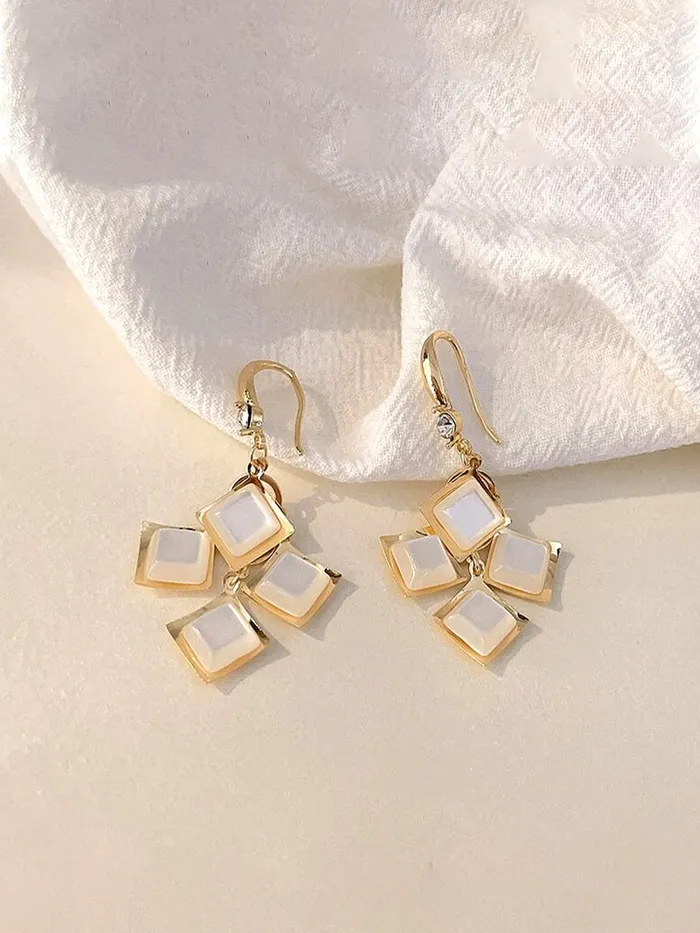 Earrings Yellow Chimes Earrings For Women White Color Crystal Studded Geometrical Shape Drop Earrings For Women and Girls Yellow Chimes