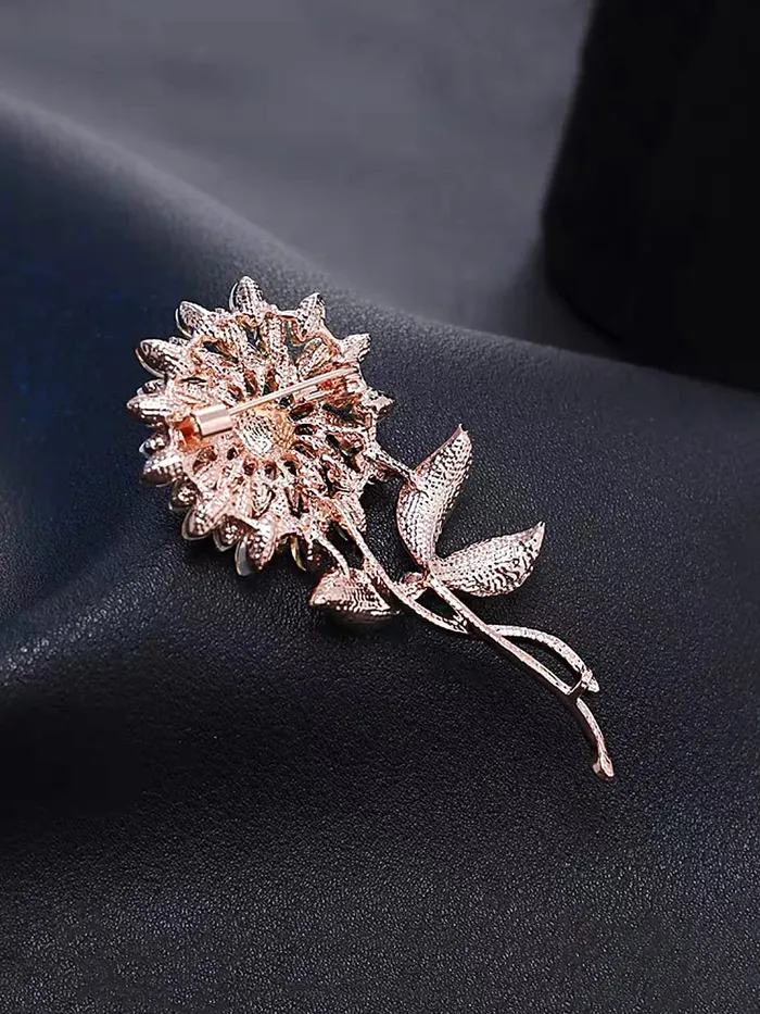 Earrings Yellow Chimes Floral Brooch for Women Elegant Gold Plated Beautiful Flower Crystal Studded Brooch for Women and Girls Valentine Gift for Girls Yellow Chimes