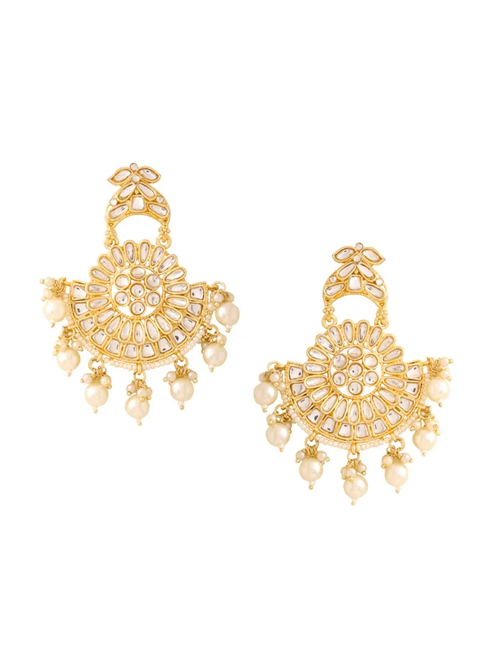 Earrings Yellow Chimes Gold Plated Kundan Dangler Earrings Lightweight 8cm OffWhite Accents Earrings Yellow Chimes Gold Plated Kundan Dangler Earrings Lightweight 8cm OffWhite Accents