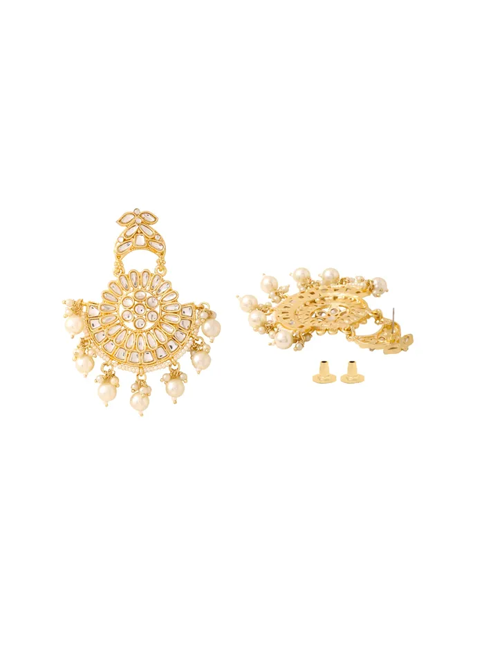Earrings Yellow Chimes Gold Plated Kundan Dangler Earrings Lightweight 8cm OffWhite Accents