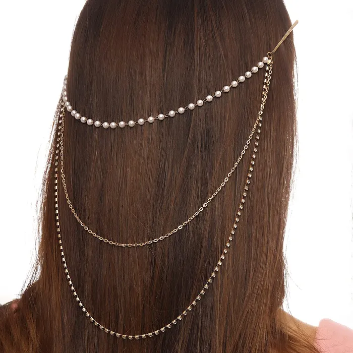 Earrings Yellow Chimes Head Chain For Women Gold Toned Boho Head Bead Multilayer Headpiece For Women and Girls Yellow Chimes