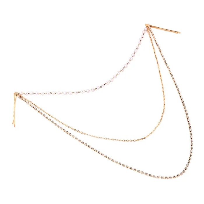 Earrings Yellow Chimes Head Chain For Women Gold Toned Boho Head Bead Multilayer Headpiece For Women and Girls Yellow Chimes