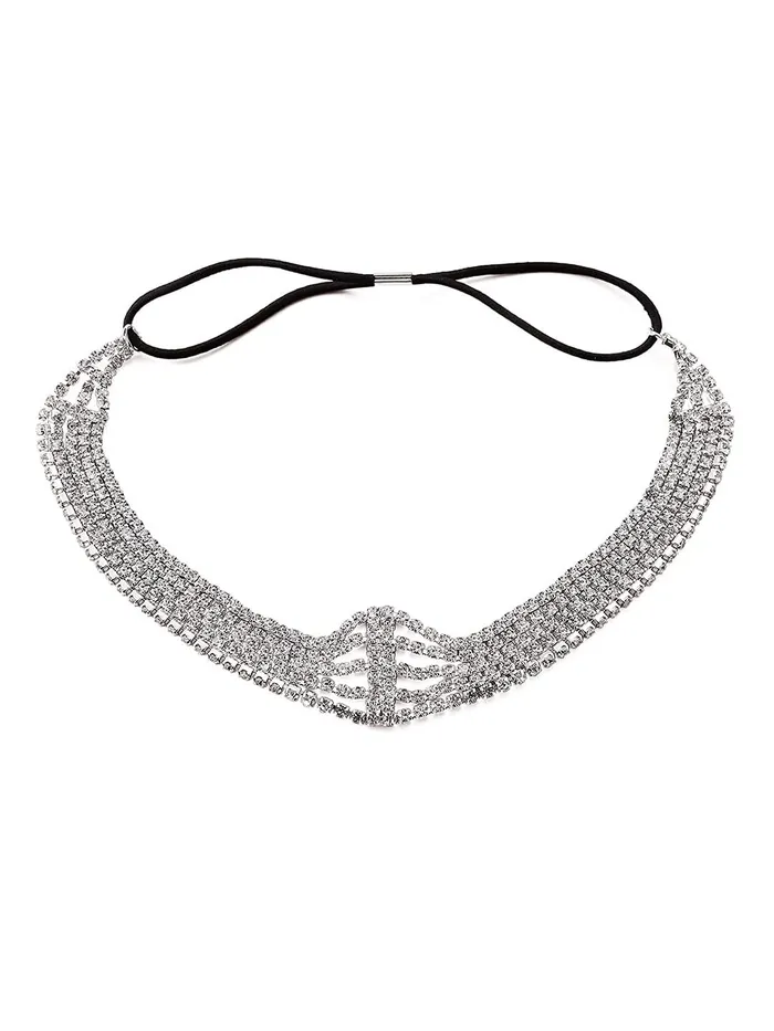 Earrings Yellow Chimes Head Chain For Women Vintage Crystal Studded Multilayered Headpeice Flapper Forehead Chain For Women and Girls Yellow Chimes