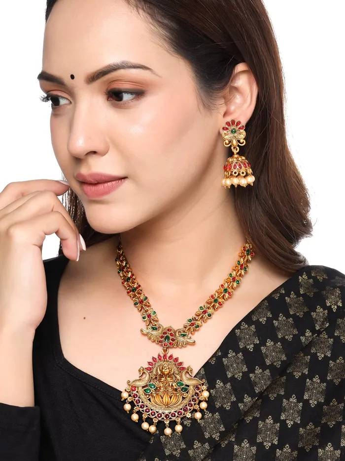 Earrings Yellow Chimes Jewellery Set for Women and Girls Gold Plated Temple Jewellery Set Traditional Accessories Jewellery for Women Birthday Gift for girls and women Anniversary Gift for Wife Yellow Chimes