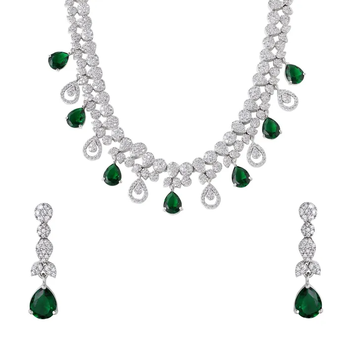 Earrings Yellow Chimes Jewellery Set for Womens Rhodium Plated ADAmerican Diamond Studded Green Crystal Necklace Set with Earrings for Women and Girls Yellow Chimes Earrings Yellow Chimes Jewellery Set for Womens Rhodium Plated ADAmerican Diamond Studded Green Crystal Necklace Set with Earrings for Women and Girls Yellow Chimes