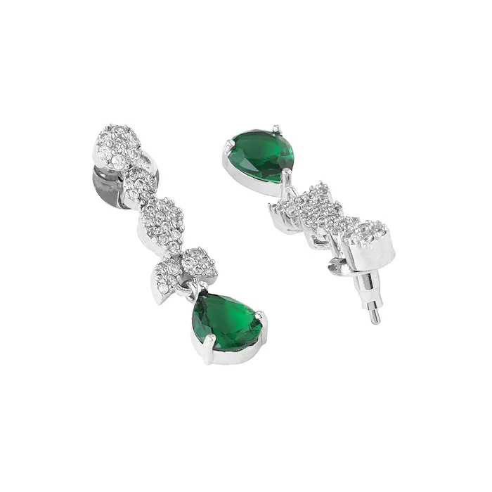 Earrings Yellow Chimes Jewellery Set for Womens Rhodium Plated ADAmerican Diamond Studded Green Crystal Necklace Set with Earrings for Women and Girls Yellow Chimes