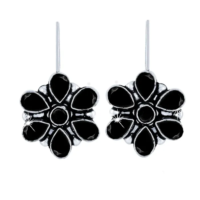 Earrings Yellow Chimes Kairangi Oxidised Drop Earrings for Women Silver Oxidised Handmand Floral Charm Studded Black Stone Drop Earrings Women And Girls Earrings Yellow Chimes Kairangi Oxidised Drop Earrings for Women Silver Oxidised Handmand Floral Charm Studded Black Stone Drop Earrings Women And Girls