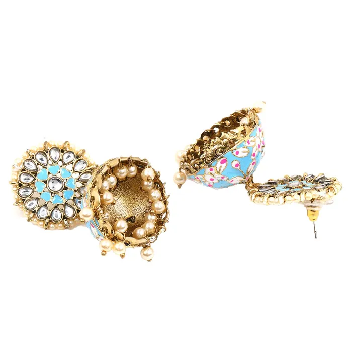 Earrings Yellow Chimes Meenakari Jhumka Earrings for Women Gold Plated Traditional Pastel Blue JhumkaJhumki Earrings for Women and Girls Yellow Chimes