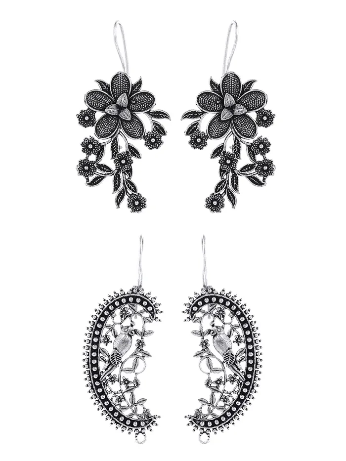 Earrings Yellow Chimes Oxidised Earrings for Women Traditional Silver Oxidised Combo of 2 Pairs Floral Ear Cuffs Earrings for Women and Girls Yellow Chimes Earrings Yellow Chimes Oxidised Earrings for Women Traditional Silver Oxidised Combo of 2 Pairs Floral Ear Cuffs Earrings for Women and Girls Yellow Chimes