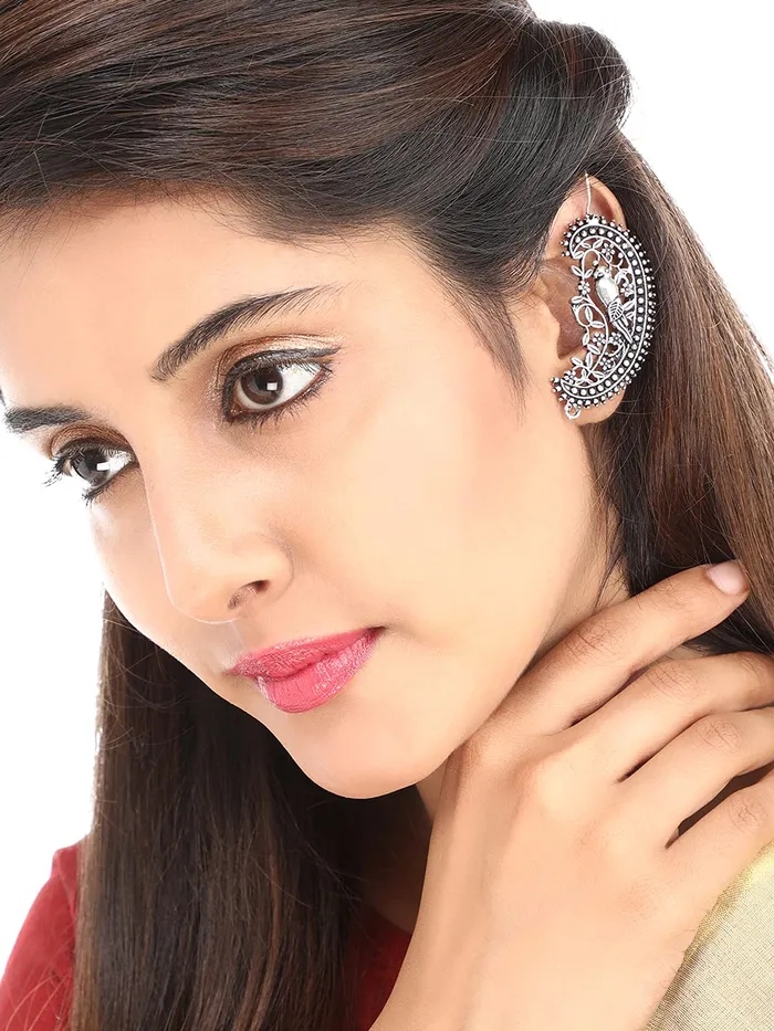 Earrings Yellow Chimes Oxidised Earrings for Women Traditional Silver Oxidised Combo of 2 Pairs Floral Ear Cuffs Earrings for Women and Girls Yellow Chimes