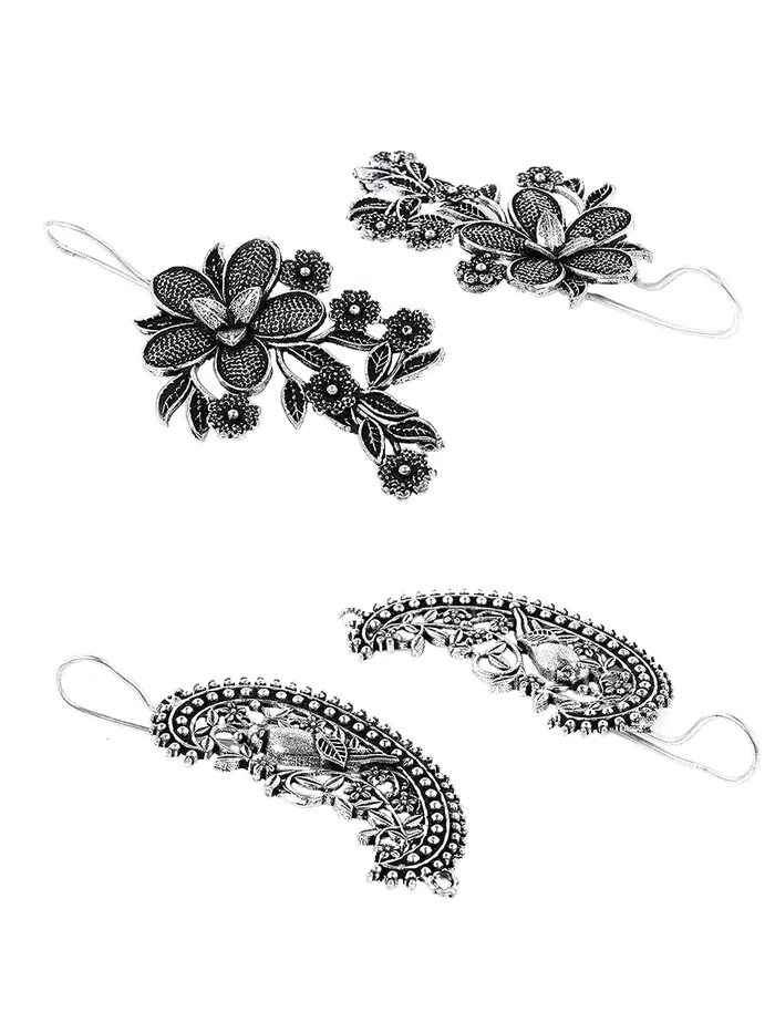 Earrings Yellow Chimes Oxidised Earrings for Women Traditional Silver Oxidised Combo of 2 Pairs Floral Ear Cuffs Earrings for Women and Girls Yellow Chimes