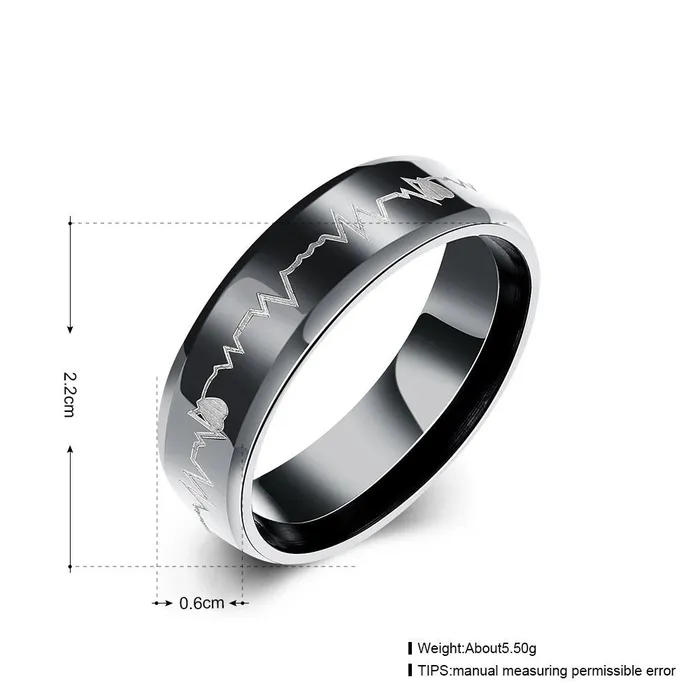 Earrings Yellow Chimes Rings for Men Black Colored Band Heartbeat Love Message Stainless Steel Ring for Men and Boys Yellow Chimes