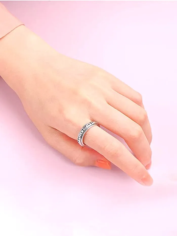 Earrings Yellow Chimes Spinner Rings For Women Silver Toned Stainless Steel Stress Relieving Rotatable Spinner Ring for Women and Girls Size US 8 Yellow Chimes