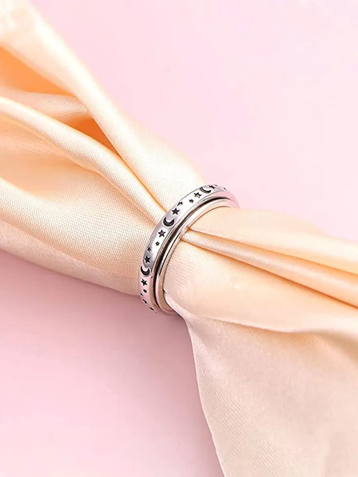 Earrings Yellow Chimes Spinner Rings For Women Silver Toned Stainless Steel Stress Relieving Rotatable Spinner Ring for Women and Girls Size US 8 Yellow Chimes