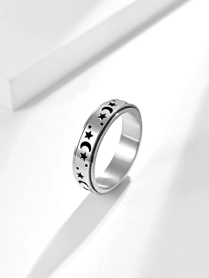 Earrings Yellow Chimes Spinner Rings For Women Silver Toned Stainless Steel Stress Relieving Rotatable Spinner Ring for Women and Girls Size US 8 Yellow Chimes