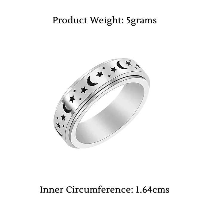 Earrings Yellow Chimes Spinner Rings For Women Silver Toned Stainless Steel Stress Relieving Rotatable Spinner Ring for Women and Girls Size US 8 Yellow Chimes