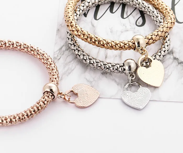 Earrings Yellow Chimes YELLOW CHIMES 3 Pcs Alloy and Australian Crystals Heart Charms Elastic Bangles and Bracelet for Women Girls Free Size