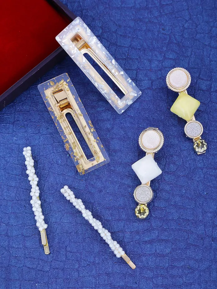 Earrings Yellow Chimes Yellow Chimes 6 pcs Acrylic Resin Pearl Bobby pins Fashion Hair Clips Hair Accessories for Women Girls Pack of 6