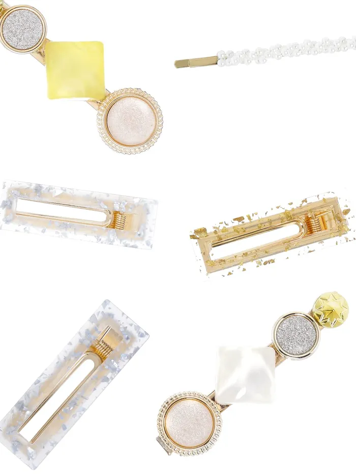 Earrings Yellow Chimes Yellow Chimes 6 pcs Acrylic Resin Pearl Bobby pins Fashion Hair Clips Hair Accessories for Women Girls Pack of 6