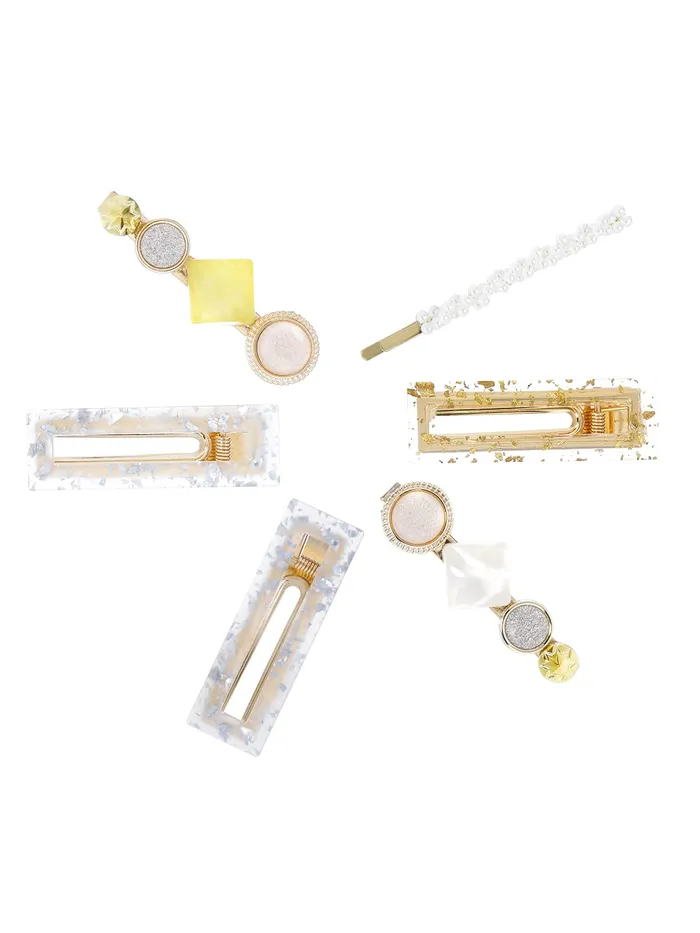 Earrings Yellow Chimes Yellow Chimes 6 pcs Acrylic Resin Pearl Bobby pins Fashion Hair Clips Hair Accessories for Women Girls Pack of 6