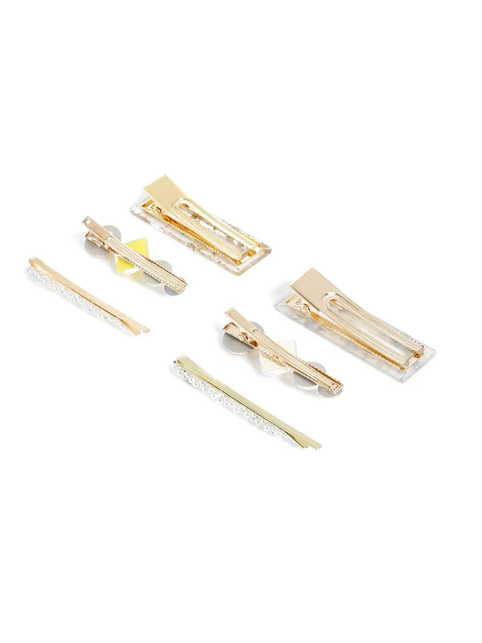 Earrings Yellow Chimes Yellow Chimes 6 pcs Acrylic Resin Pearl Bobby pins Fashion Hair Clips Hair Accessories for Women Girls Pack of 6