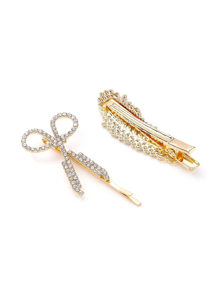 Earrings Yellow Chimes Yellow Chimes 6 PCs Hair Clips for Women Crystal Fancy Hairpins Hair Accessories for Women Girls Gold Medium YCHACLWM039MC