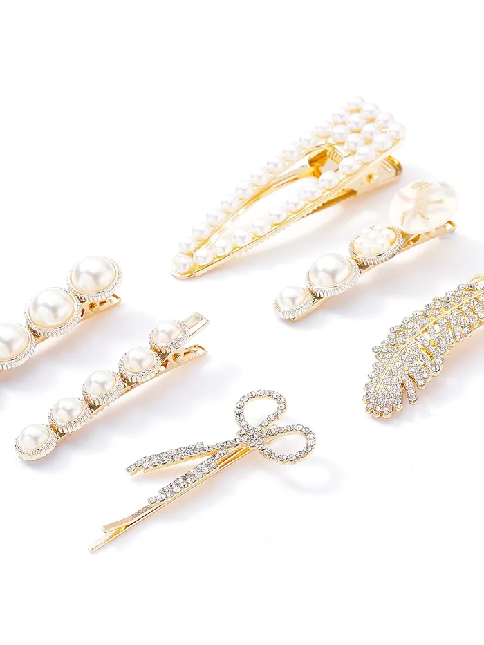 Earrings Yellow Chimes Yellow Chimes 6 PCs Hair Clips for Women Crystal Fancy Hairpins Hair Accessories for Women Girls Gold Medium YCHACLWM039MC