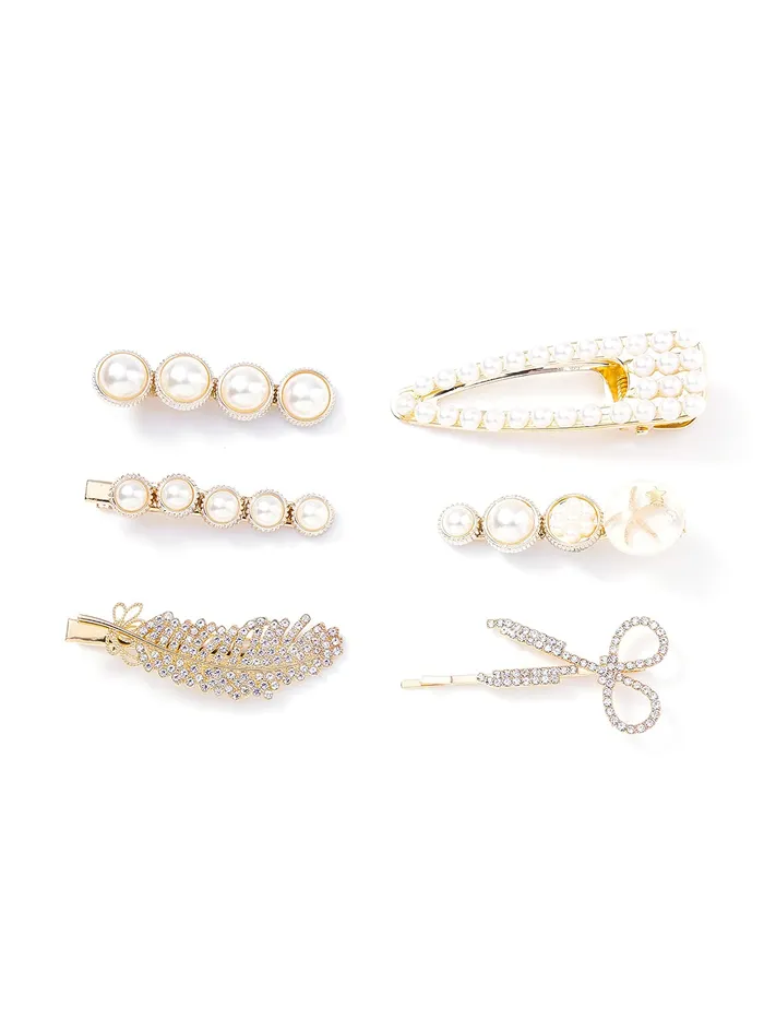 Earrings Yellow Chimes Yellow Chimes 6 PCs Hair Clips for Women Crystal Fancy Hairpins Hair Accessories for Women Girls Gold Medium YCHACLWM039MC