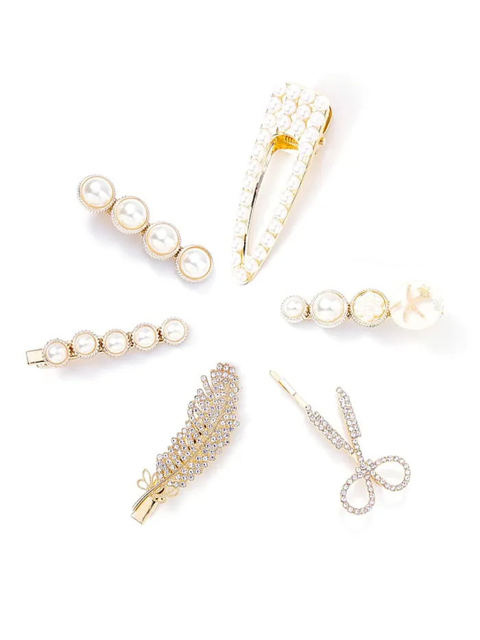 Earrings Yellow Chimes Yellow Chimes 6 PCs Hair Clips for Women Crystal Fancy Hairpins Hair Accessories for Women Girls Gold Medium YCHACLWM039MC