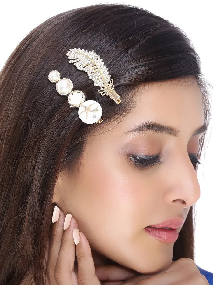Earrings Yellow Chimes Yellow Chimes 6 PCs Hair Clips for Women Crystal Fancy Hairpins Hair Accessories for Women Girls Gold Medium YCHACLWM039MC