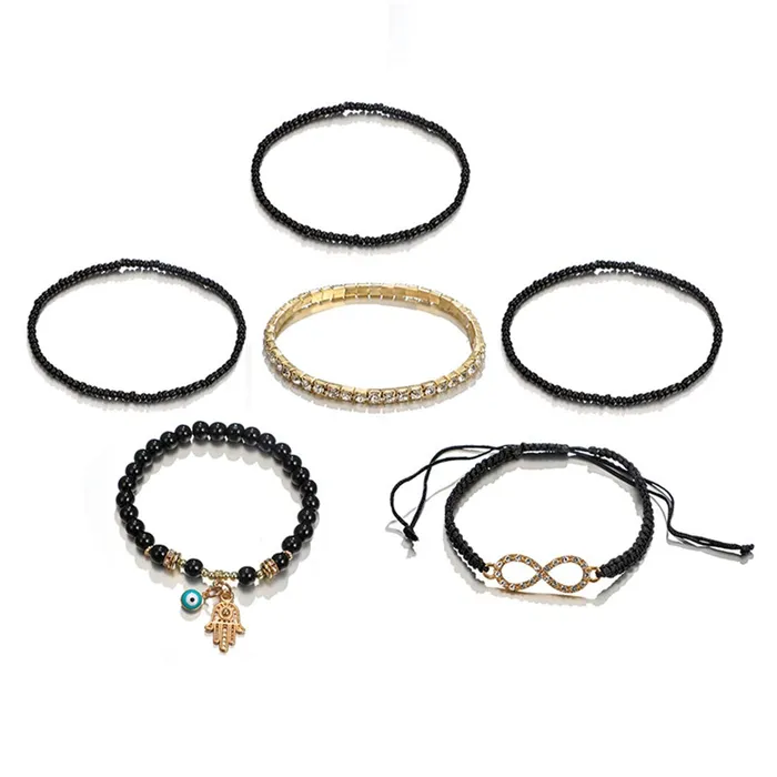 Earrings Yellow Chimes Yellow Chimes Bracelet for Women and Girls Evil Eye Nazariya Bracelets for Women 6 Pcs Black Beads Layered Bracelet Birthday Gift For girls and women Anniversary Gift for Wife