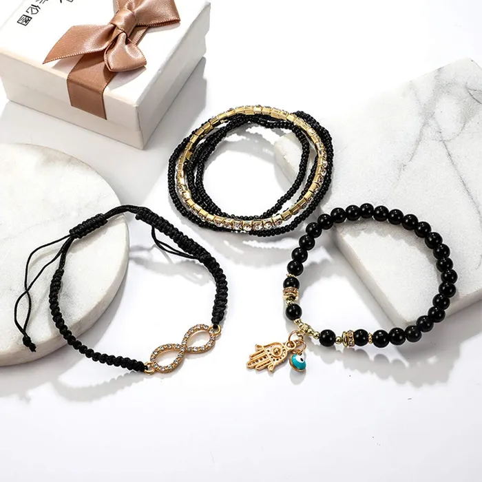 Earrings Yellow Chimes Yellow Chimes Bracelet for Women and Girls Evil Eye Nazariya Bracelets for Women 6 Pcs Black Beads Layered Bracelet Birthday Gift For girls and women Anniversary Gift for Wife