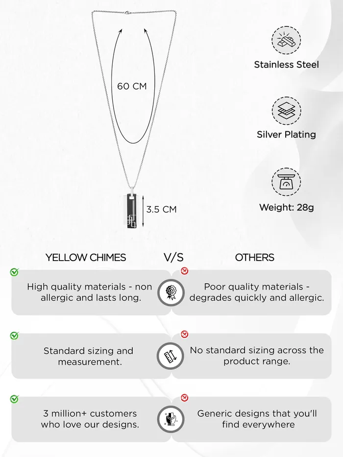 Earrings Yellow Chimes Yellow Chimes Chain Pendant for Men Fashion Silver Pendants for Men Geometric Shaped Stainless Steel Locket Chains Pendent for Boys Urban Edge Birthday Anniversary Gift for Men Boys